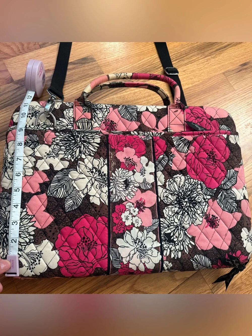Vera Bradley Mocha Rouge Hot Pink & Brown Floral Quilted Laptop Tote